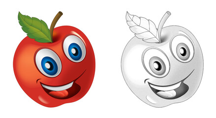 cartoon sketch scene fruit apple smiling on white background illustration