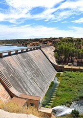 Wall of the dam of the Peñarroya reservoir, production of hydroelectric energy.