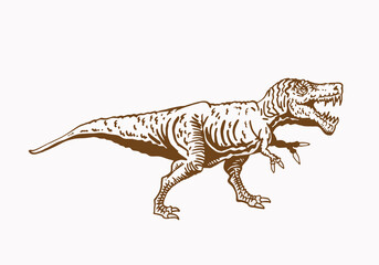 Vector sepia illustration of tyrannosaurus , graphical  dinosaur
