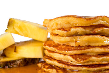 Delicious pancakes on a wooden table