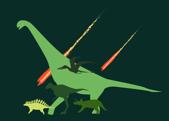 Dinosaures vector silouettes: t-rex, stegosaurus, brachiosaurus, pterodactyl, dilophosaurus, triceratops. © Tatiana