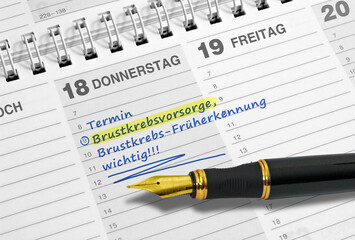 Terminnotiz, Brustkrebs, Vorsorgeuntersuchung,