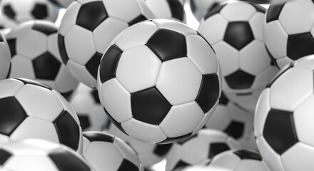 Sport background. Soccer or football balls. 3d render illustration.