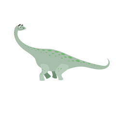 Cartoon brontosaurus dinosaur. Diplodocus. The highest dino in comic style.  Best for kids dino party designs. Prehistoric Jurassic period character. Vector illustration isolated on white.