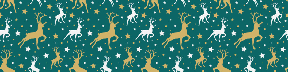 Christmas wrapping paper with reindeers and stars. Xmas background. Vector