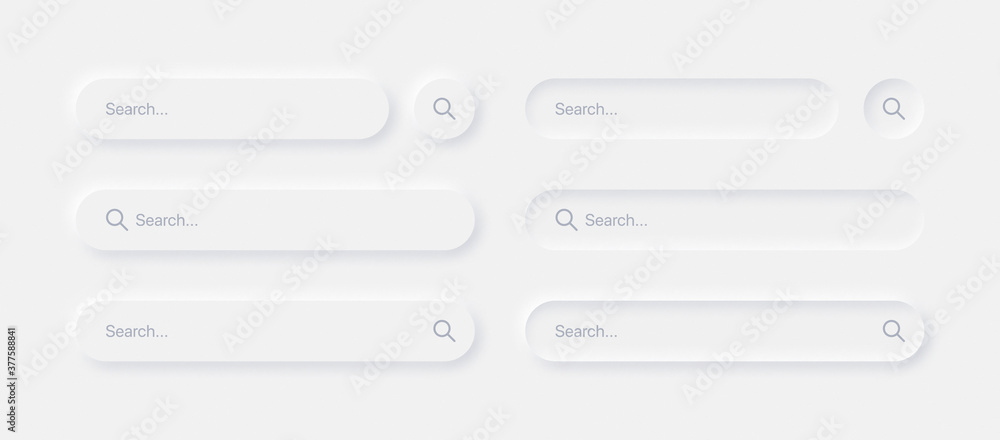 Aufkleber search bars in different variants ui neumorphism light version vector design elements set on white b