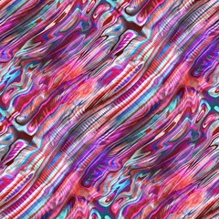 Naklejka premium Vivid wavy warped digital bright seamless pattern. High quality illustration. Wrinkled and rippled vivid brilliant colors refracted into a rich but bizarre seamless design.