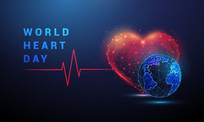 Heart shape with red cardio puls line and earth.