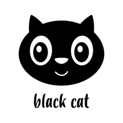 cute face of cartoon black cat isolated