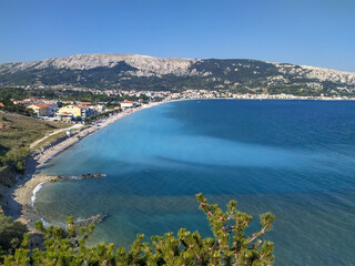 Fototapeta na wymiar view on Baska on island Krk and its famous pebble beach in Croatia