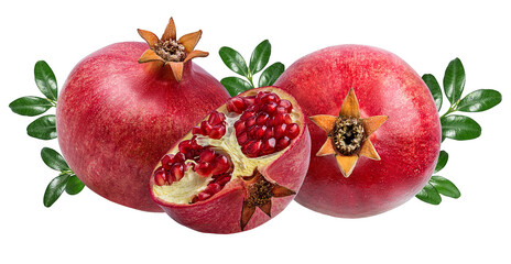 Fresh pomegranate isolated on white background with clipping path