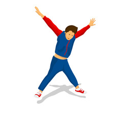 The boy jumps up. Vector illustration