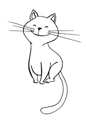 cute happy cat, smiling, hand drawn, color, isolated clipart on white background, illustration