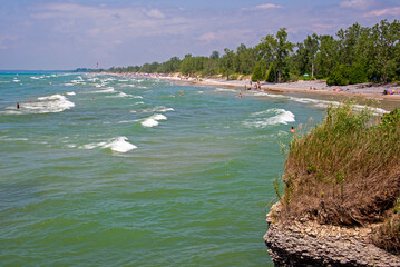 Lakeside beach with gentle surf