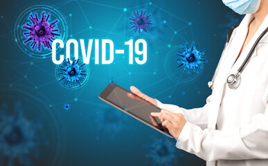 doctor prescribes a prescription with COVID-19 inscription, pandemic concept