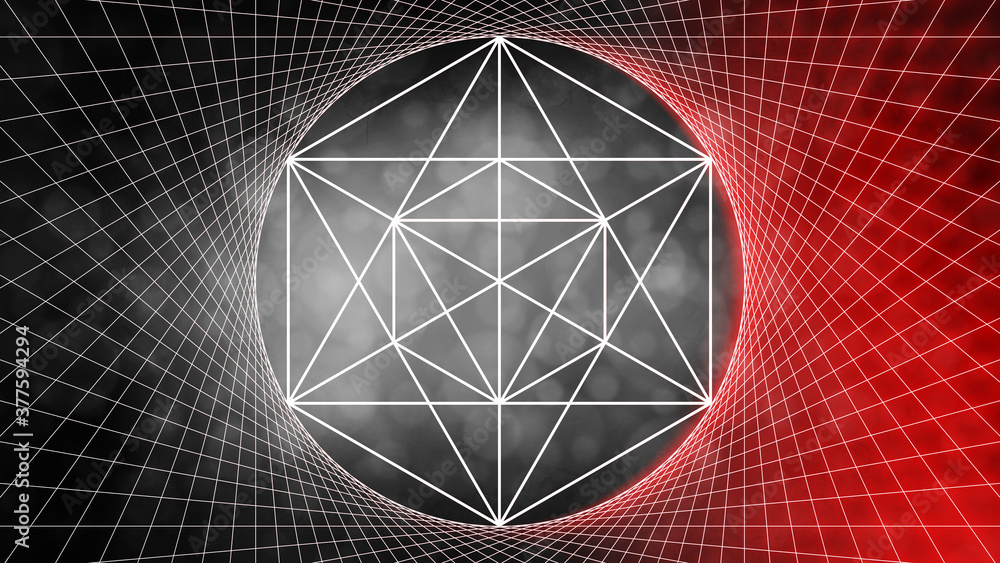 Wall mural black and red abstract line art sacred geometry circles textured bokeh background