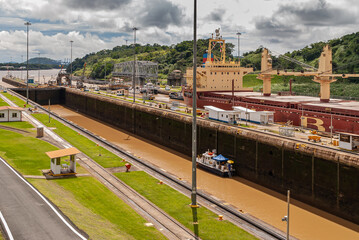 City of Knowledge, Panama - November 30, 2008: Miraflores locks. The double locks in operation with...