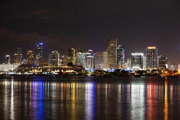 Fototapeta na wymiar Miami, Florida, USA skyline on Biscayne Bay, city night backgrounds. Miami skyline panorama with urban skyscrapers.