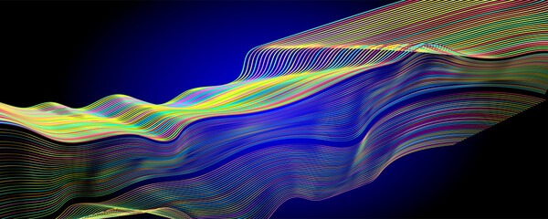 Lines neon on blue background bright multicolored space geometric banner music neon gradients colorful of abstract © Olya Kartavaya
