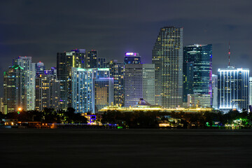Fototapeta na wymiar Miami business district, lights and reflections of the city. Miami city night.