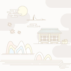 Korean traditional vector illustration with an old house.