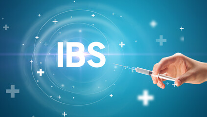 Syringe needle with virus vaccine and IBS abbreviation, antidote concept