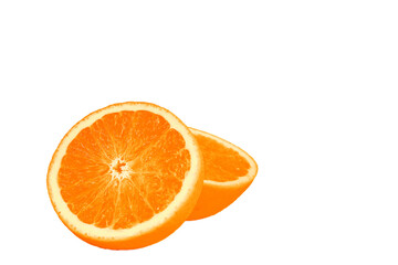 Juicy orange cut in half isolated on white background with place for text