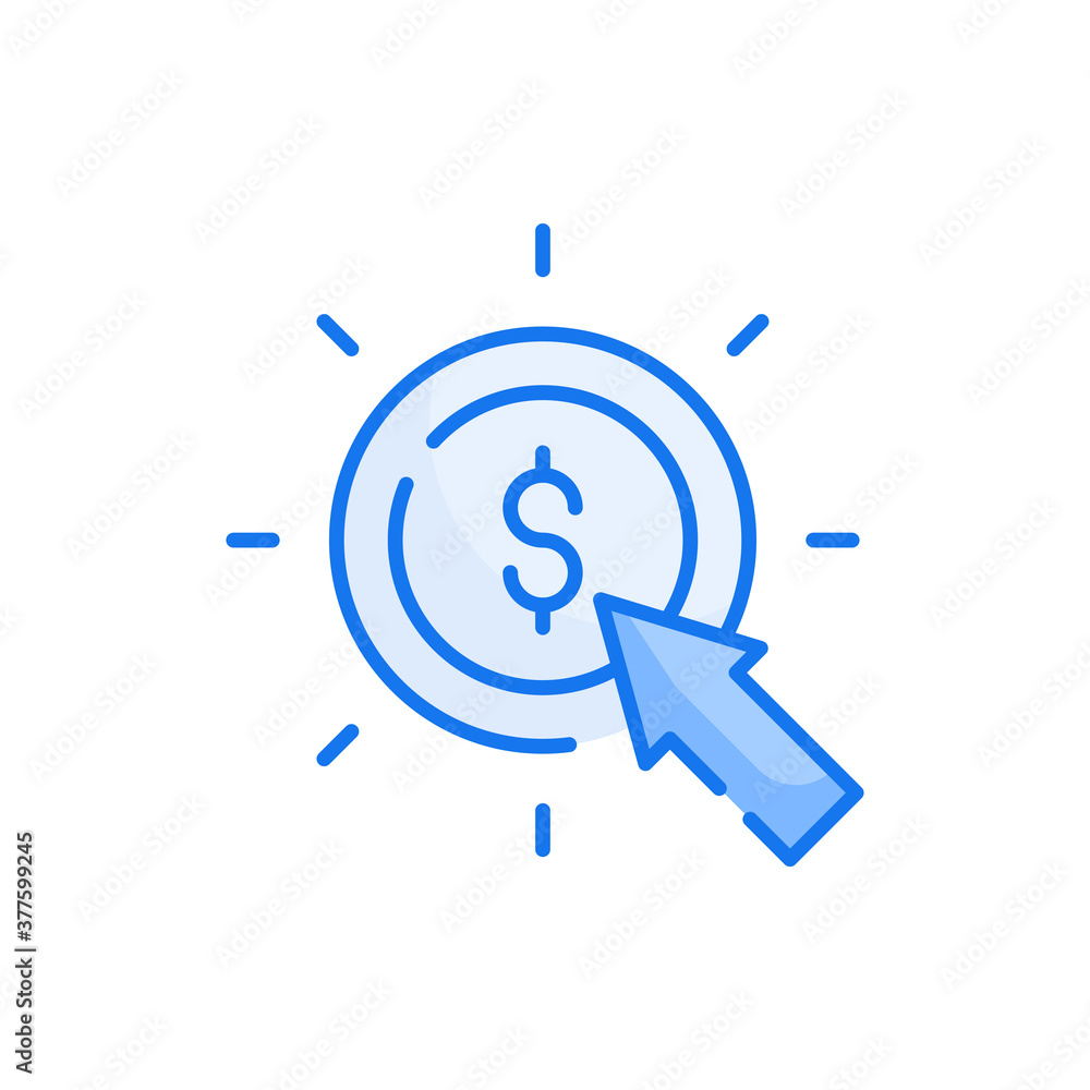 Poster pay per click blue color style icon. banking and finance symbol eps 10 file.