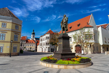 Kisfaudy Károly statue on the square in Győr city in Hungary - obrazy, fototapety, plakaty