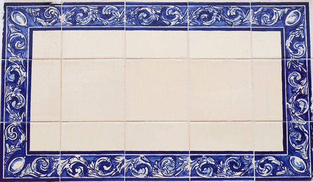 blue tile plaque in wall, street of Portugal
