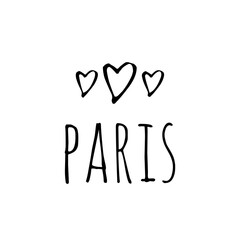 ''Paris'' for travel lettering/sign/design (with hearts), city of love design illustration/to print on souvenirs, t-shirts/etc