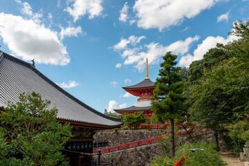 Main building and Buddha's great vow tower of Nakayamadera temple in Takarazuka city, Hyogo, Japan.  Notes: no property release is needed which was confirmed with the temple.