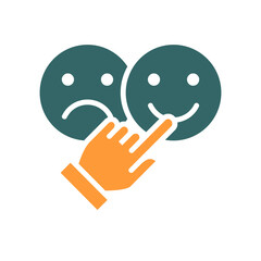 Man chooses between positive and negative emotions colored icon. Level of satisfaction, rating symbol