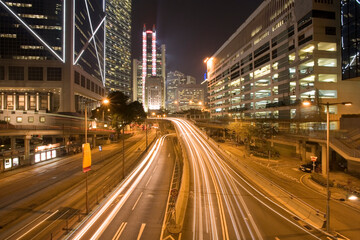 Fototapeta na wymiar City Skyline and Night Traffic, Hong Kong, China