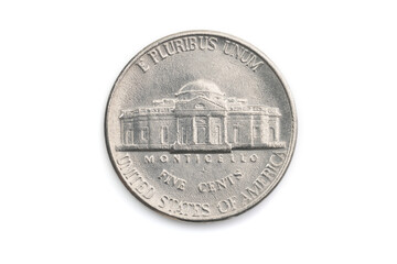 アメリカ合衆国（USA）の貨幣　旧5セント　硬貨　トーマス...