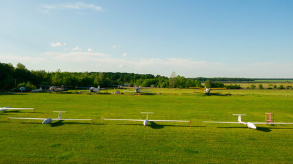 Airfield of small planes and drones. This field used for skydiving and other aerial sports. Ukraine