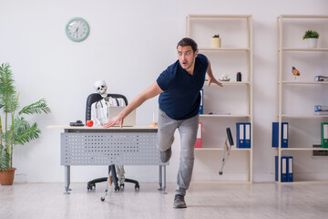 Young leg injured man visiting dead doctor