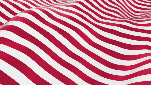 Abstract smooth surface with ripples. Cloth with waves. Red-white lines pattern. Fashion luxury textile. For advertising, poster, branding, web. 3D animation of seamless loop. 4K UHD