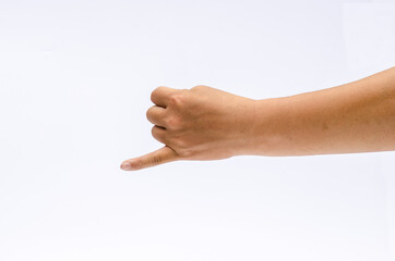 Close up of hand with show little finger for promise hand sign, Isolated on white background, place for text or sign. Positive concept.