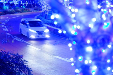イルミネーション（車と樹木）