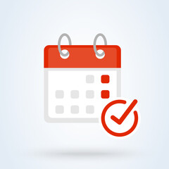 Event or calendar check mark sign icon or logo. calendar date concept. Event reminder, flat design vector illustration.