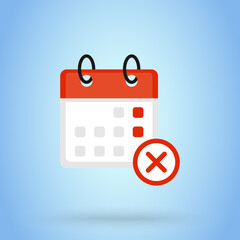 Calendar or date remove sign icon or logo. cancel the calendar concept.  event calendar remove, Flat Design vector illustration.
