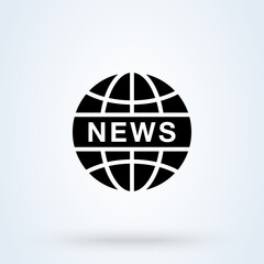 News World or News Globe sign icon or logo. line Digital news concept. Online broadcast, linear vector illustration.