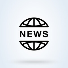 News World or News Globe sign icon or logo. line Digital news concept. Online broadcast, linear vector illustration.