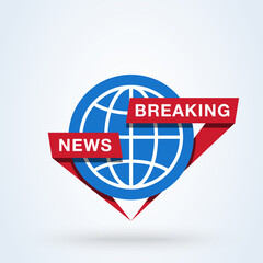 Main news or Breaking news sign icon or logo. Global news, Newscast concept. Breaking news around the globe, illustration.