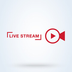 Live streaming sign icon or logo. play button for news concept. online broadcasting, illustration.