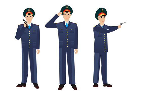 Kazakh police officers in uniform vector illustration