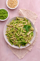 Traditional pasta with green sauce