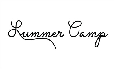 Summer Camp Black script Hand written thin Typography text lettering and Calligraphy phrase isolated on the White background 