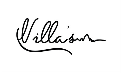 Villa’s Black script Hand written thin Typography text lettering and Calligraphy phrase isolated on the White background 